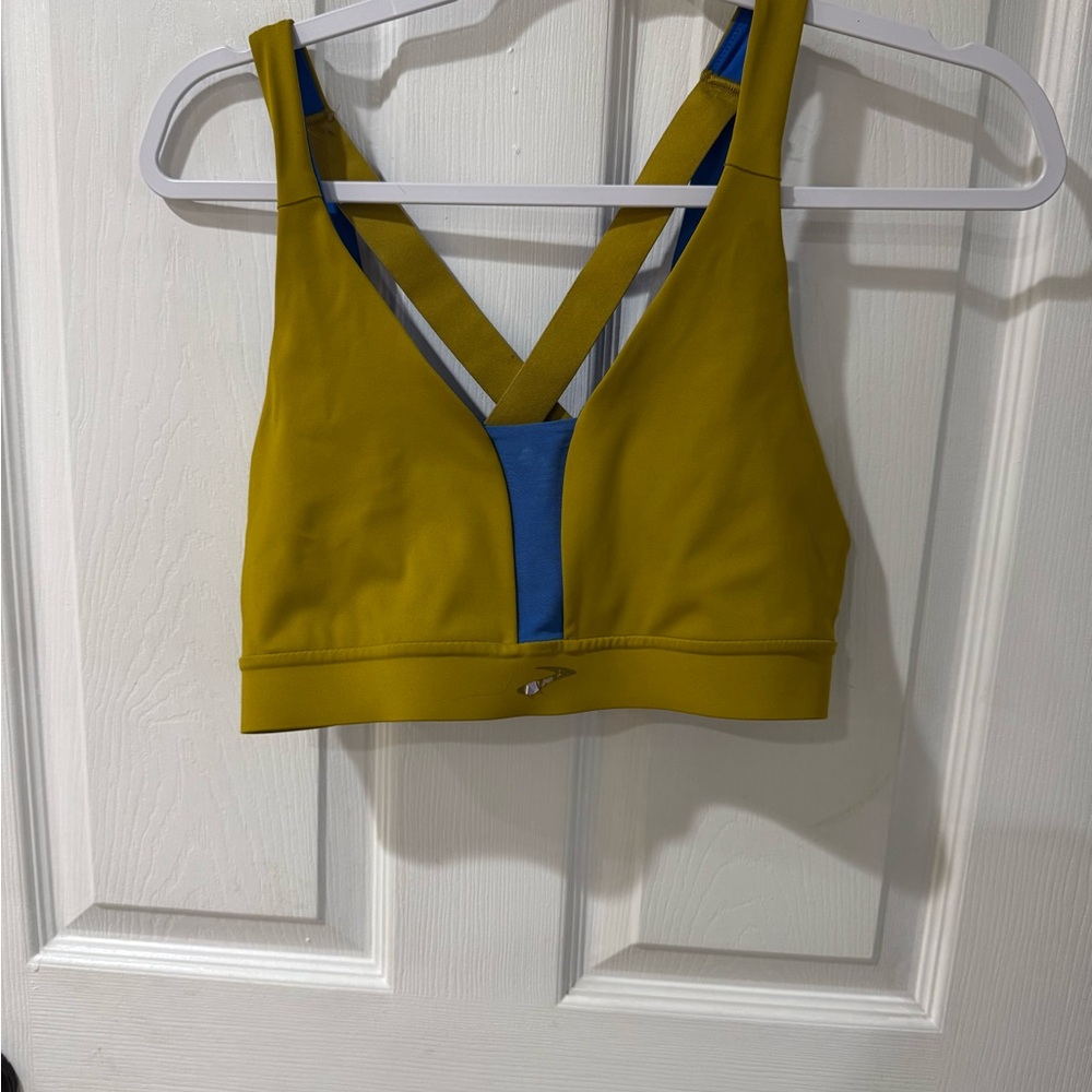 Brooks Mustard Yellow and Blue Strappy Sports Bra